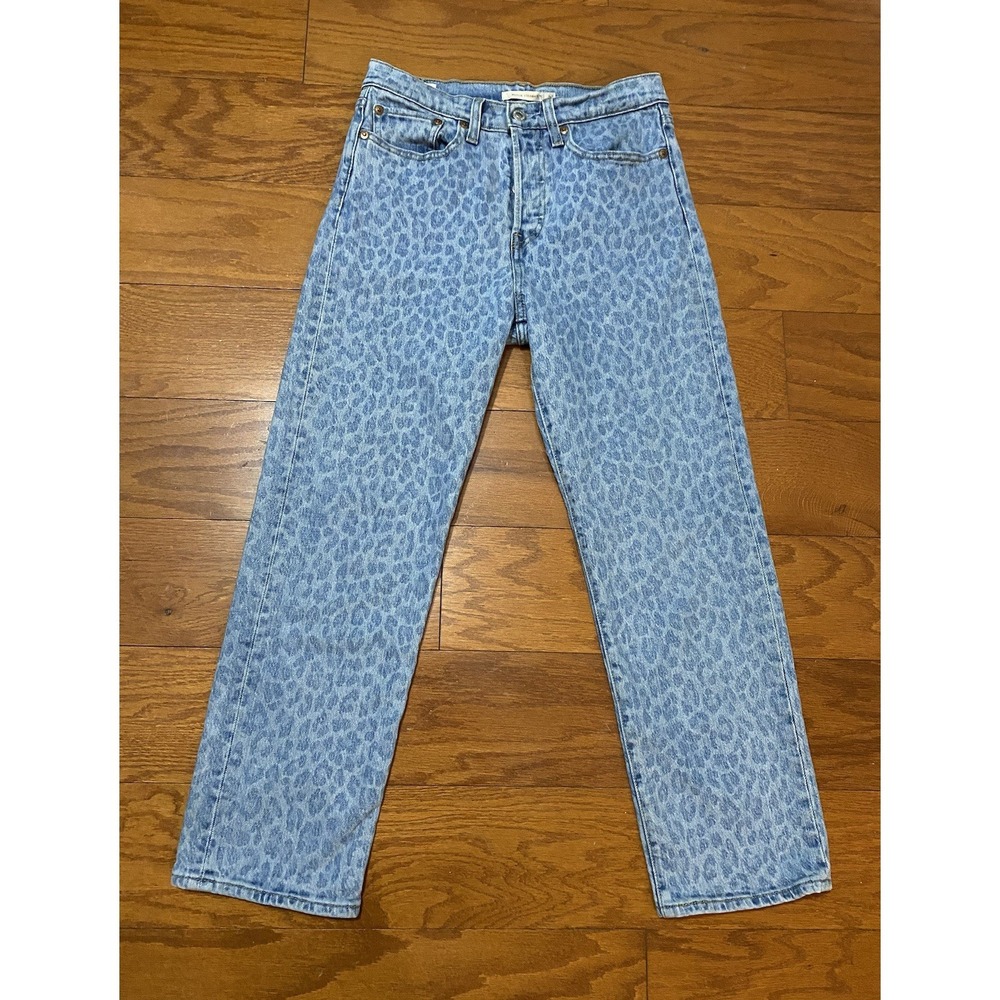 Levis wedgie straight Blue Jeans animal print Leopard Cheetah 27 Big E Premium